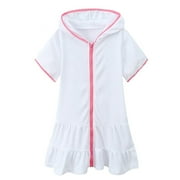 Toddler Girl Dress Little Swim Cover Up Kids Swimsuit Coverup Zip Up Bathing Suit Hooded Bathrobe Absorbent Terry Dresses 8-9 Years